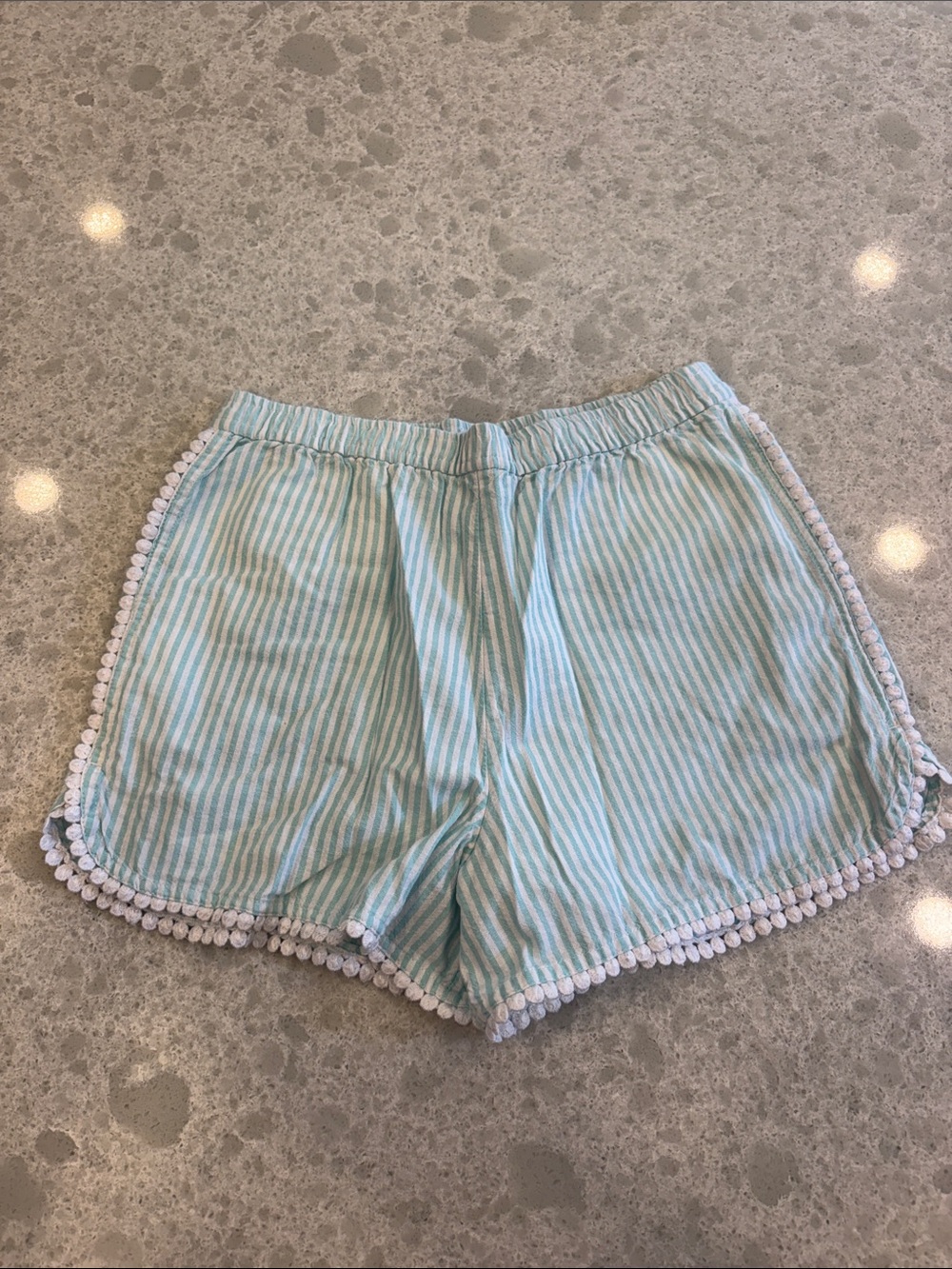 Vineyard Vines Light Blue & White Striped Pom-Pom Trim High Waist Shorts